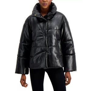 NWT INC Women's Leather Puffer Jacket Black - Size L